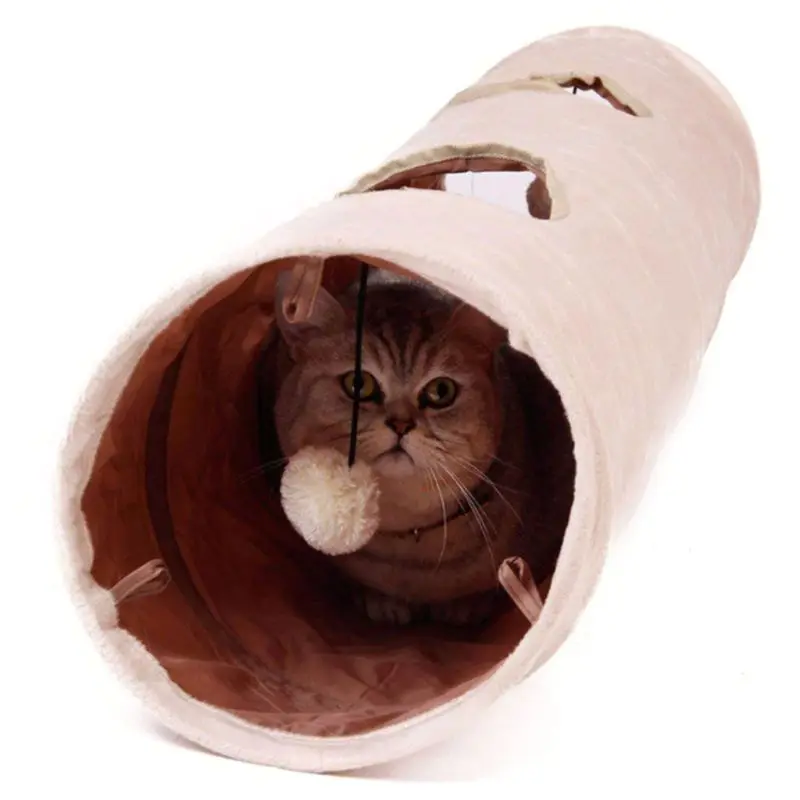 Складной длинный туннель для домашних животных, 2 отверстия, кот, щенок, кролик, тизер, забавные игрушки-туннели с шариком