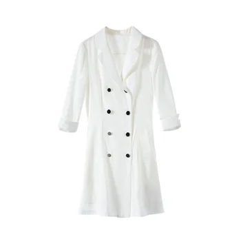 

Runway Women Double Breasted Dresses Mini Office Ladies Meeting Dress 2019 Designer Classical Half Sleeve Notched Collar Vestido