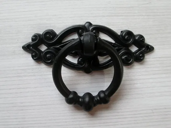 Black Shabby Chic Dresser Drawer Pulls Knobs Handles Drop Ring