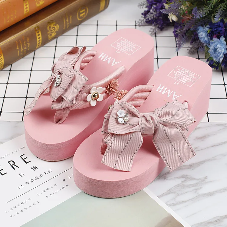 2019 Summer New Korean Womens Non-slip Wedge High Heels Flip Flops Slippers Online Ladies Fashion Platform Shoes45
