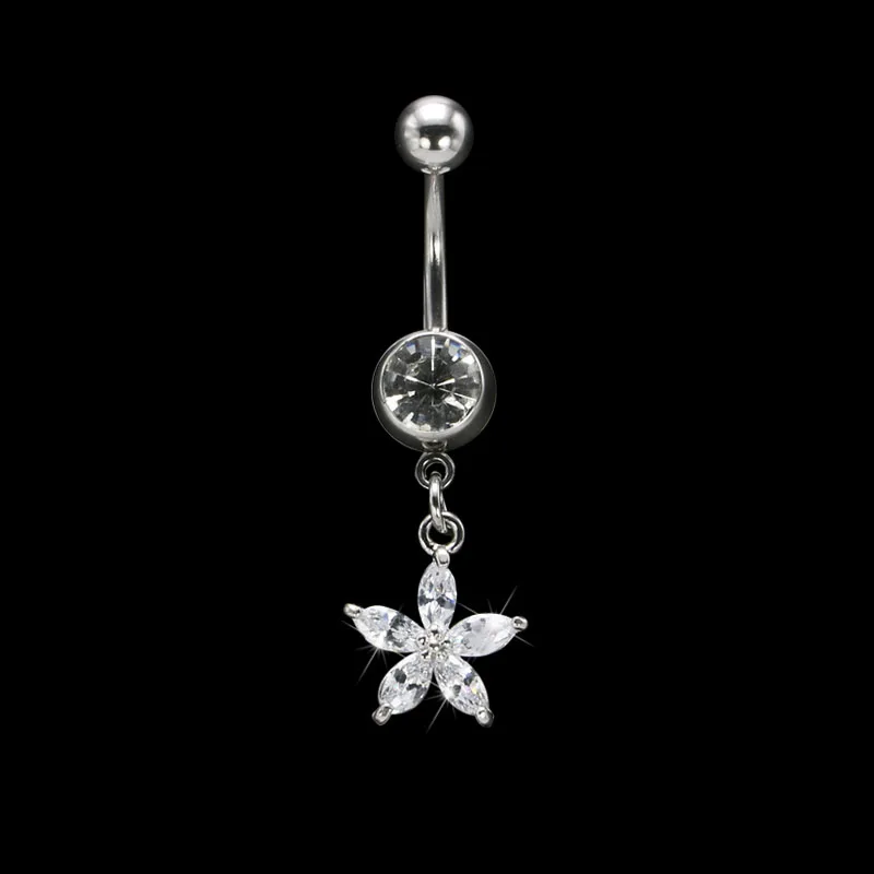 fashion sexy flower dangle belly button rings ombligo navel piercing surgical steel zircon crystal pircing jewelry for women new2