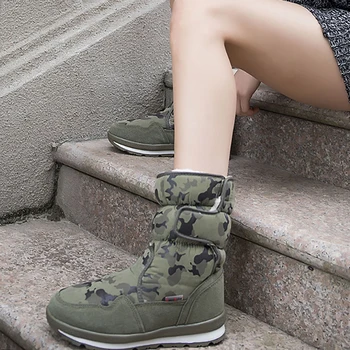 

Winter women's outdoor snow boots waterproof plus velvet thick warm shoes women's camouflage hiking double board ski boots