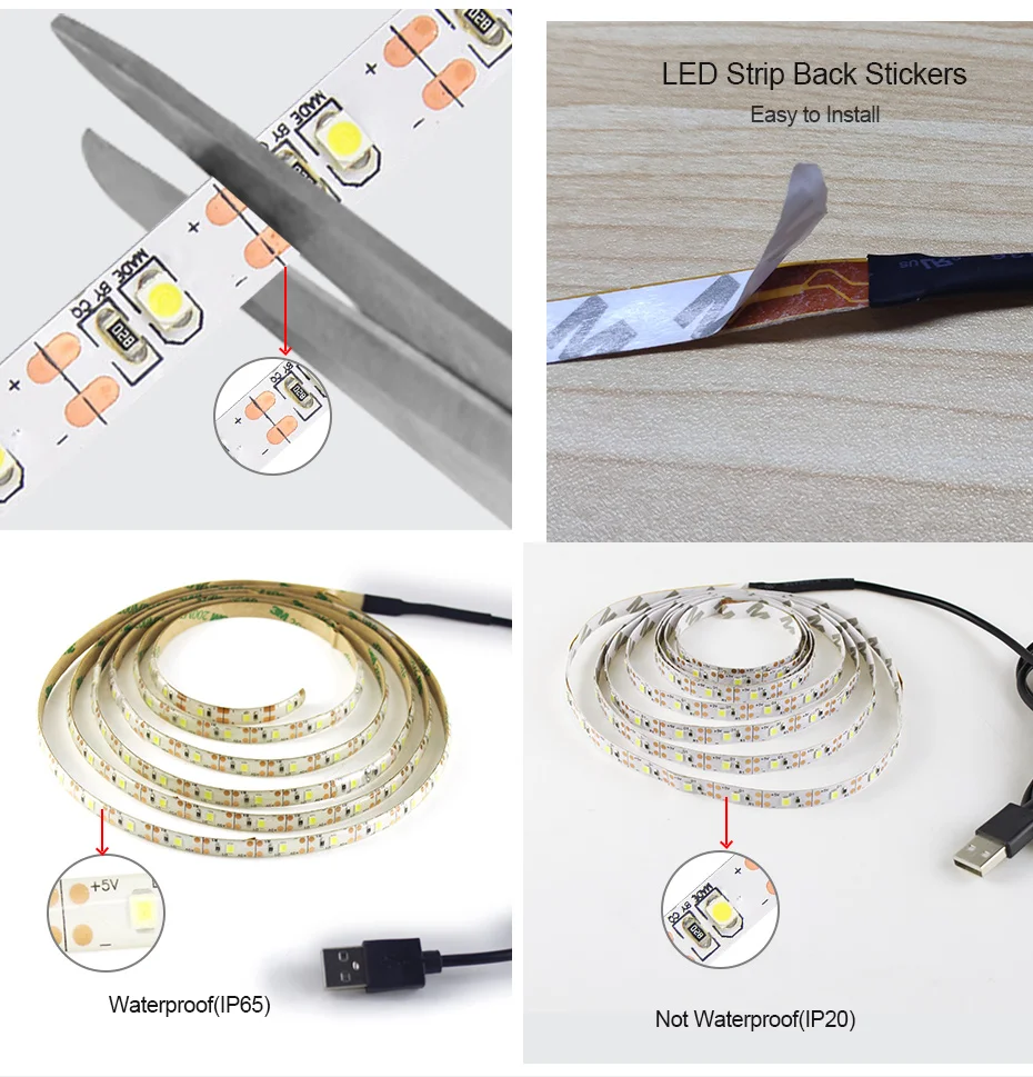 5 V SMD 2835 водонепроницаемая светодиодная лента usb-кабель со светом зарядное устройство источник питания световая лента ТВ светодиодный