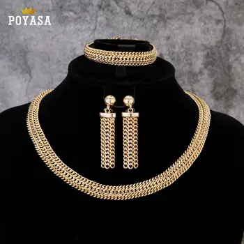 

2019 Bridal Gift Nigerian Wedding African Beads Jewelry Set Brand Woman Fashion Dubai Gold Color Jewelry Set Wholesale Design