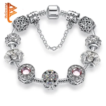 

BELAWANG Antique Women Crystal Charms Bracelet & Bangle DIY Beads Snake Chain Bracelet with Safety Chain Original Jewelry