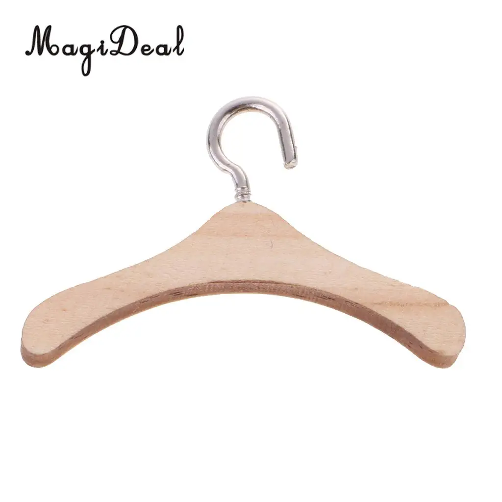 DIY Assembled Wooden Clothes Hanging Shelf&10 Pieces Clothes Hook Hanger for 12 Inch Dolls Dollhouse Bedroom Accs Decor