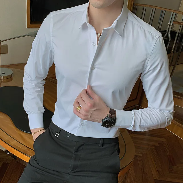 Solid Colored/Long Sleeve IYFBXl Mens Work Business Plus Size Cotton Slim Shirt Solid Colored/Long Sleeve IYFBXl Mens Work Business Plus Size Cotton Slim Shirt