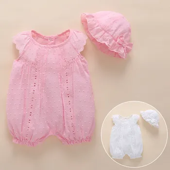 

2 Pcs/set Baby Supplier Baby Clothes for Girls Soft Cotton Jumpsuit with Hat Baby Rompe Robes for Baby Girls
