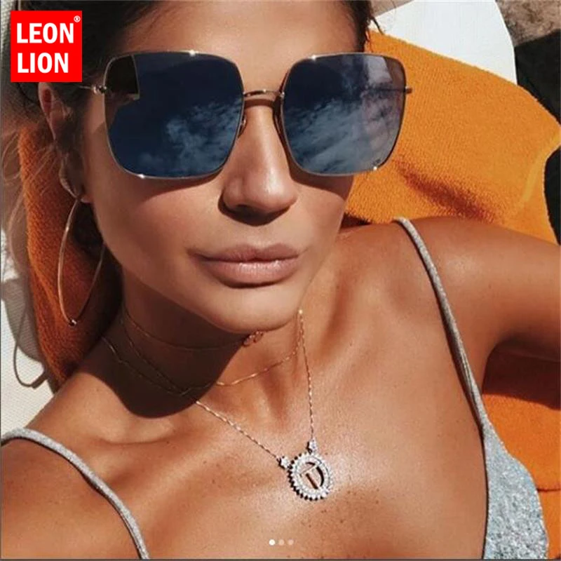 LEONLION роскошные квадратные солнцезащитные очки для женщин винтажные Meatl очки для мужчин океан Линзы зеркала шопинг Lunette De Soleil Femme UV400