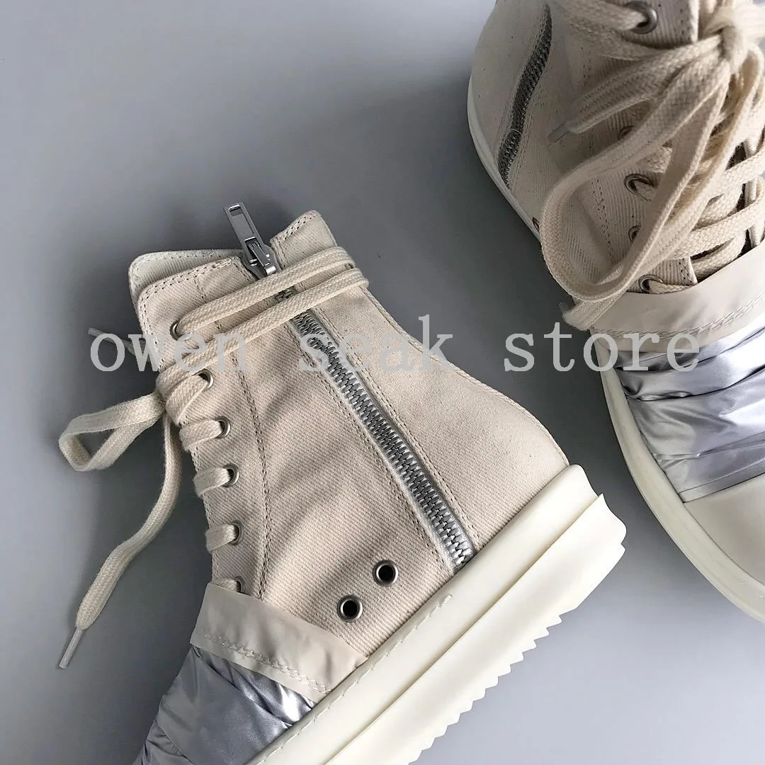 19ss Owen Seak Men Casual Canvas Shoes High-TOP Ankle Lace Up Luxury Trainers Sneakers Boots Brand Zip Flats Shoes Big Size