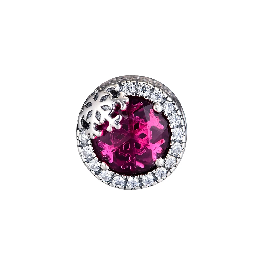 

CKK 925 Sterling Silver Dazzling Snowflake Charm Cerise Crystal Beads Original Jewelry Making Fits For Bracelets