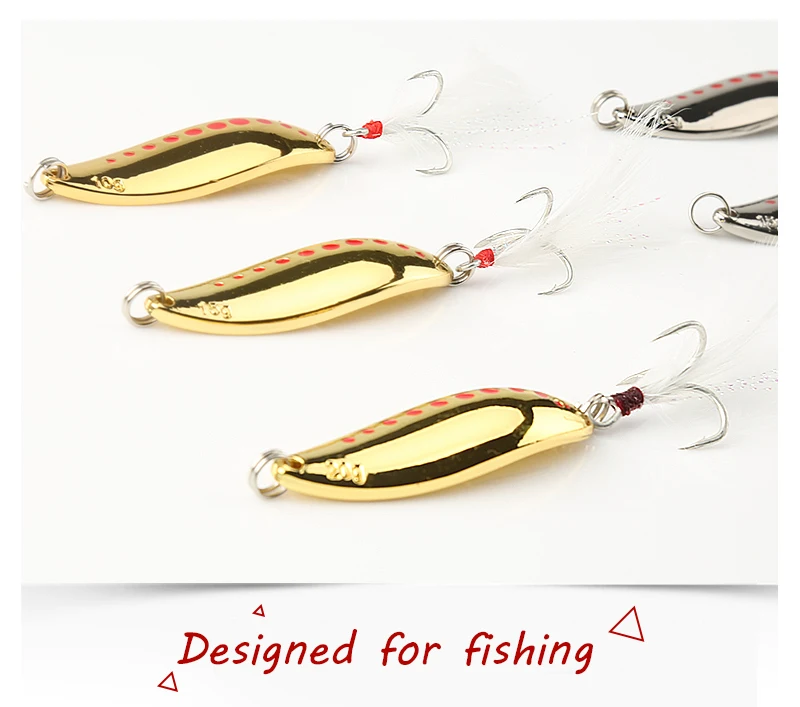 DONQL Metal Spoon Fishing Lure Hard Baits 10 15 20g Spinner Sequins Noise Paillette with Feather Treble Hook Fishing Tackle     (13)