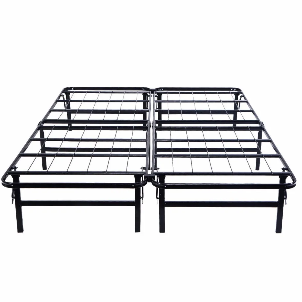 GOPLUS Queen Size Platform Metal Bed Frame Mattress Foundation Fodable Black Steel Bed Frame Bedroom Furniture HW51148