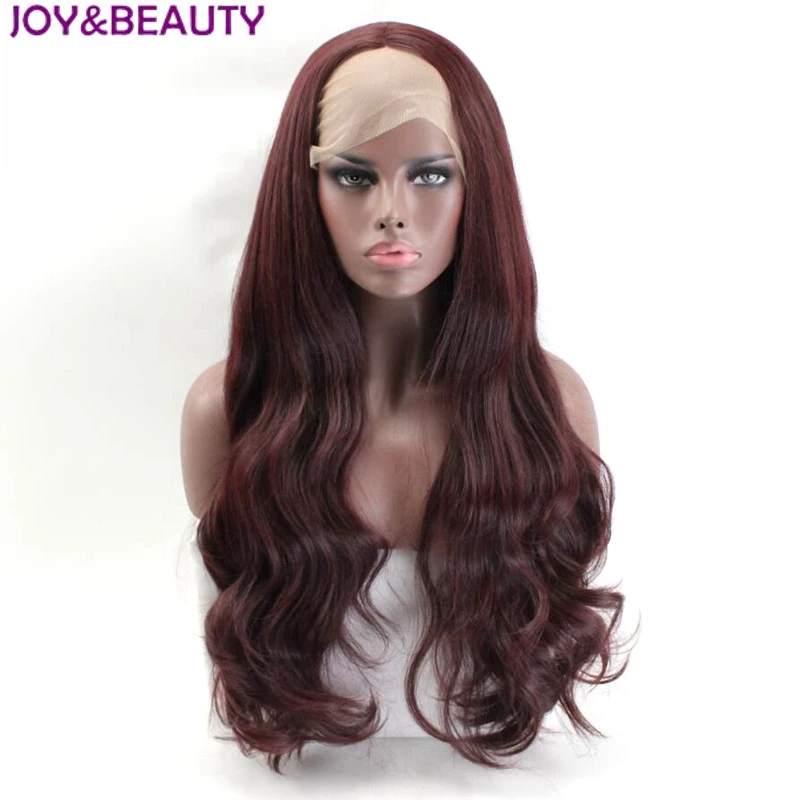JOY & BEAUTY темно красный синтетический парик на кружеве длинные волнистые волосы