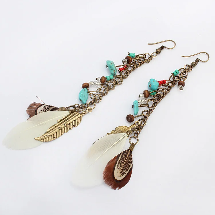 Retro earrings Europe and the United States fashion leaves earrings Ethnic feathers long earrings Drop Shipping EH018