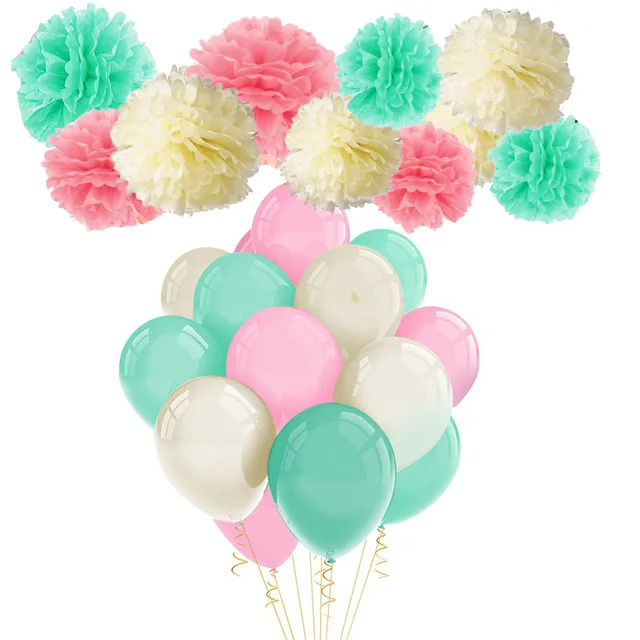 39pcs Pink Mint Green Tissue Pom Poms Paper Flower And Party 39pcs Pink Mint Green Tissue Pom Poms Paper Flower And Party Balloons For Baby Shower