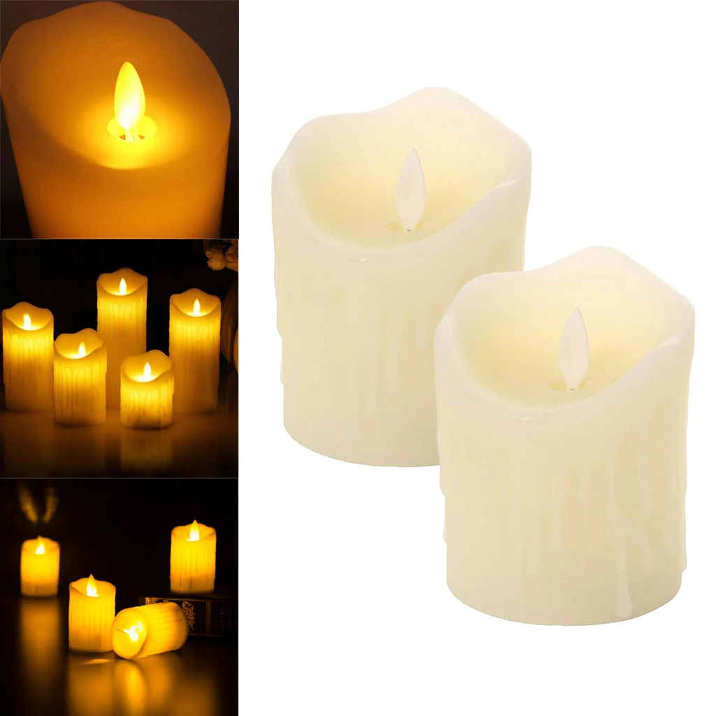 2pcs Flickering Flames Candles Realistic LED Candle Dancing Flame Light Indoor and Outdoor Battery Operated Wedding Party Decor
