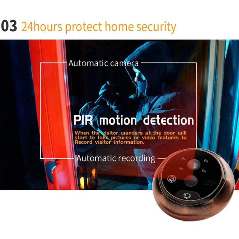 DANMINI New 4.5 inch Video Door Phone 170 Degree Peephole Viewer Outdoor IR Night Vision Door Camera Doorphone PIR Motion Detect