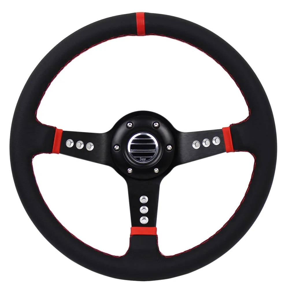 

Leather Racing Sport Steering Wheel Universal 350mm 14inch Deep Modified Car Steering Wheel