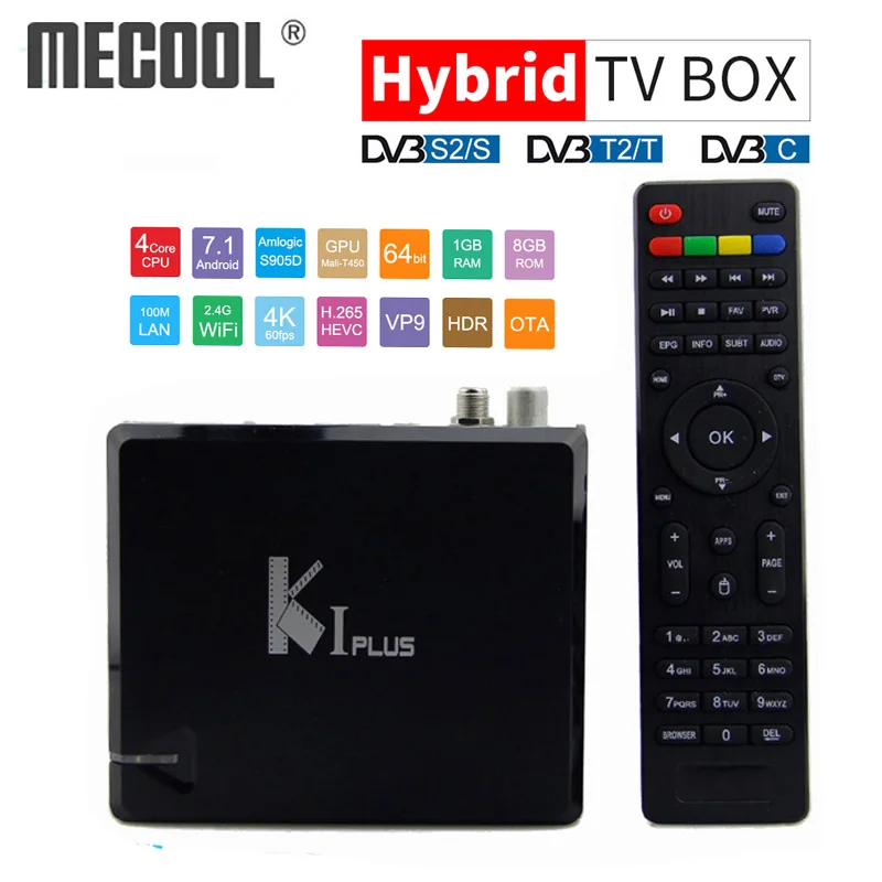 MECOOL Ki Plus DVB-S2 DVB-T2 ТВ-бокс Android 7,1 1 ГБ 8 ГБ Amlogic S905D Четырехъядерный 4 K WiFi Smart Set Top tv Box