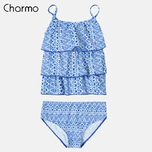 Charmo/комплект бикини для маленьких девочек; купальные костюмы из двух предметов с геометрическим принтом; детский купальник с регулируемыми бретельками; бикини с оборками; пляжная одежда