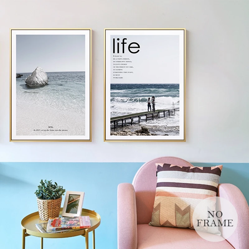 

Nordic Ocean Rock Surfer Seagull Wooden Bridge Canvas Painting Wall Art Pictures For Living Room Home Decor HD Triptych Printed