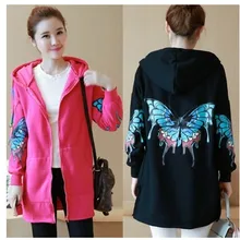 4xl plus big size sweatshirts women spring autumn winter 2017 feminina Thicken cloth thin hooded long fleece jacket female Y0330