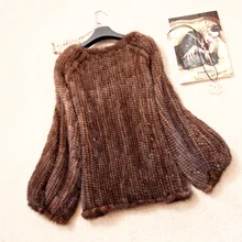 Женская натуральная вязаная норковая шуба, куртка с круглым вырезом, зимний женский меховой пуловер, короткая верхняя одежда, пальто 4XL 5XL VK1365