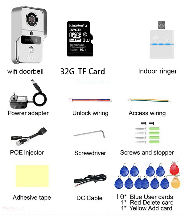RFID беспроводной Wifi Видео дверной Телефон Водонепроницаемый дверной звонок Домофон с 32G TF картой для телефона удаленный монитор
