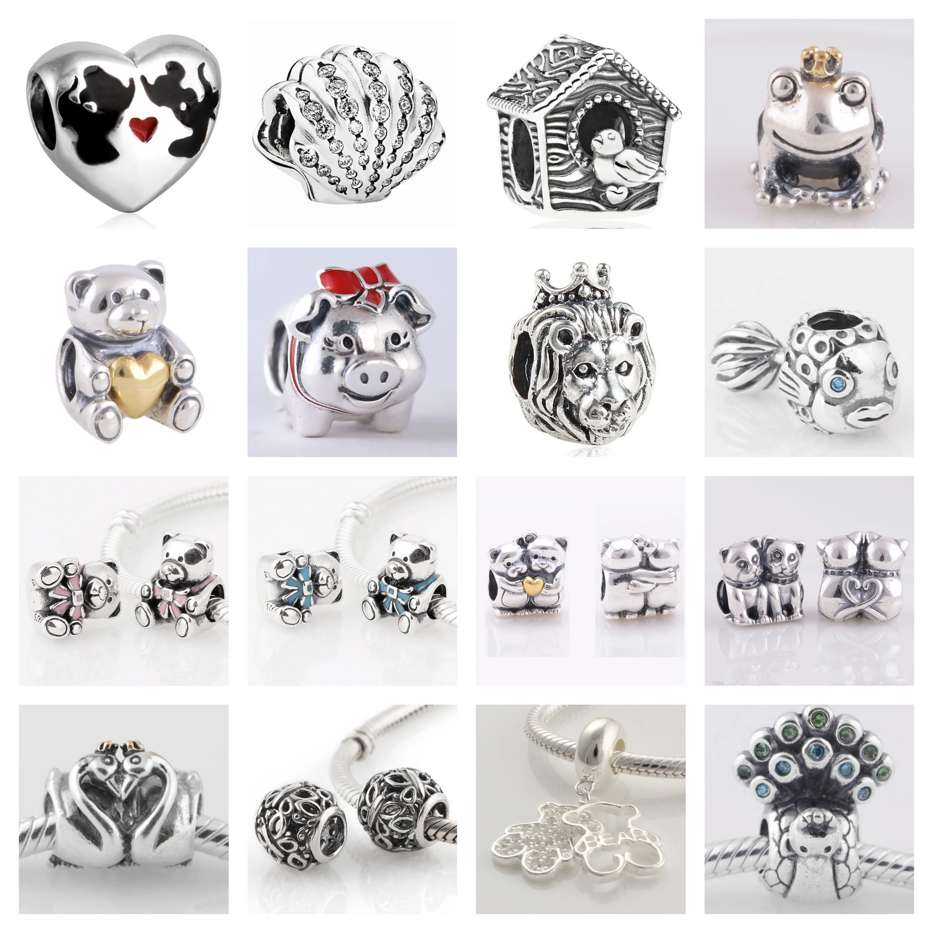 

Authentic 925 Sterling Silver Panda Pig Fish Frog & Cut CZ Animal Charm Dangle Bead fit European Beads Charms Bracelets Jewelry