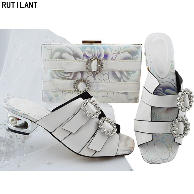 Passenden Party Set Entsprechen Italienischen Strass Verziert Und gold Zu Neue Schuhe blau Ankunft fuchsia Tasche weiß Mit Taschen Schwarzes Schuh teal gelb Damen 50FxZ78xn