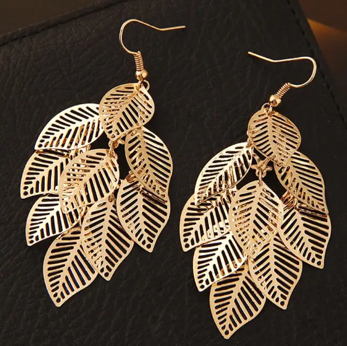 

SPX7098 New Fashion Alloy Bohemian Leaves Long Hollow Earrings for women Gifts jewelry