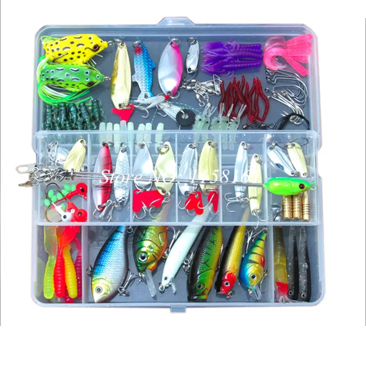 Hot Sale! 109pcs/set plastic fishing lures Kit set with big 2 layer