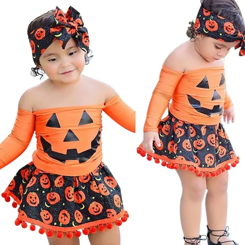 

Halloween Costumes 3pcs 2-6T for Baby Girl Cartoon Newborn Baby Girls T-shirt Headband Outfits Set Jumpsuit Outfits Clothes