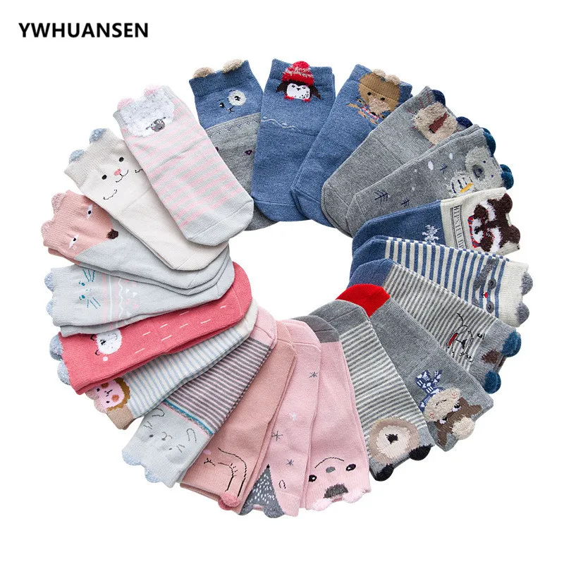 YWHUANSEN 5 пар/лот осенне зимние детские носки с героями мультфильмов хлопковые для