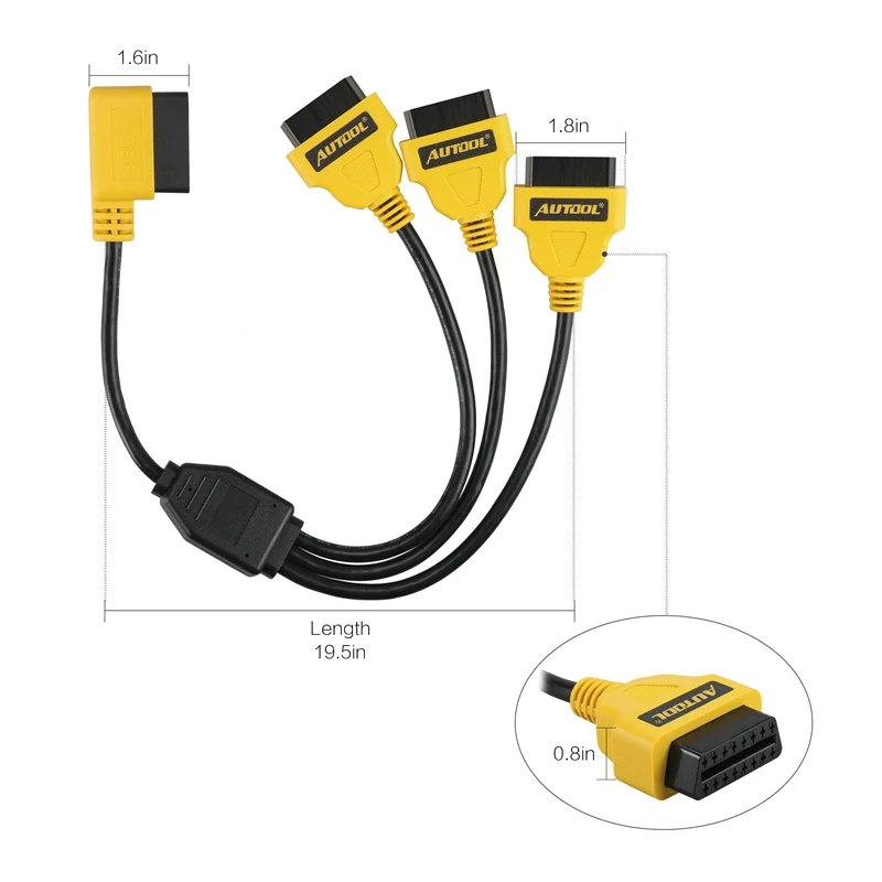 Новейший кабель AUTOOL OBDII от 1 до 3 адаптер конвертер 50 см OBD2 разветвитель Y КАБЕЛЬ