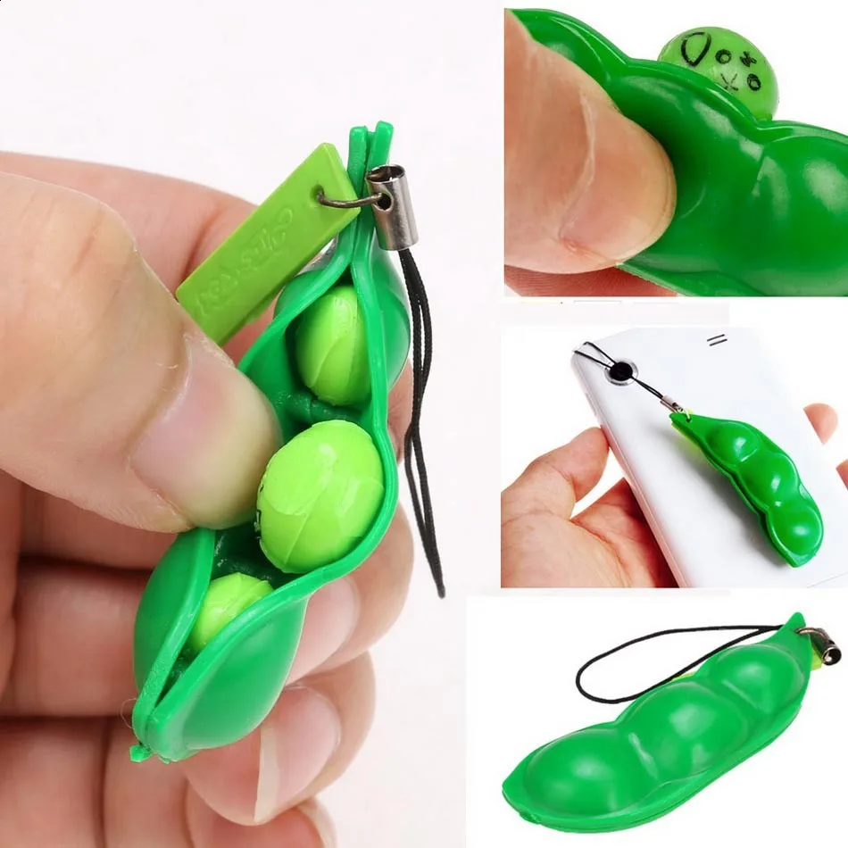 

EDAMAME Soybean Bean Pea Keychain Phone Bag Charm Stress Relieve Funny Toy