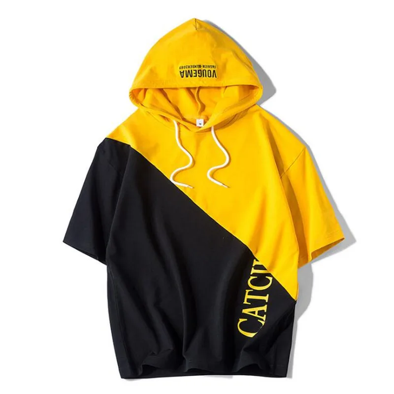 

New Summer Hooded T Shirts Mens Short sleeve Print Tshirt Male Tops Tees Casual t-shirt Slim Fashion Fitness tshirts streetwear