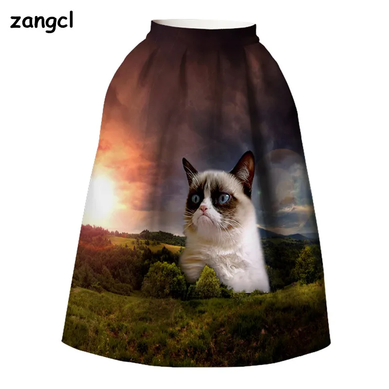 Zangcl европейской моды дамы в лесу гигантском cat Юбка Высокая Талия до колена Длина