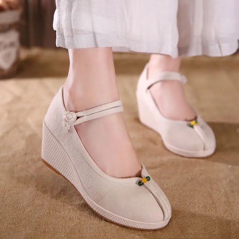 

Embroidered cotton and linen wedges buckles high restoring ancient ways with the new cloth shoes women's shoes