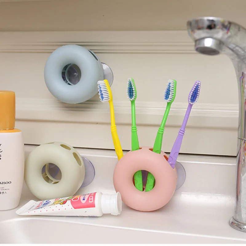 

Houkiper Creative Donut Bathroom Tooth Brush Storage Racks Strong Suction Cups Toothbrush Holder Plastic Razor Brush Container