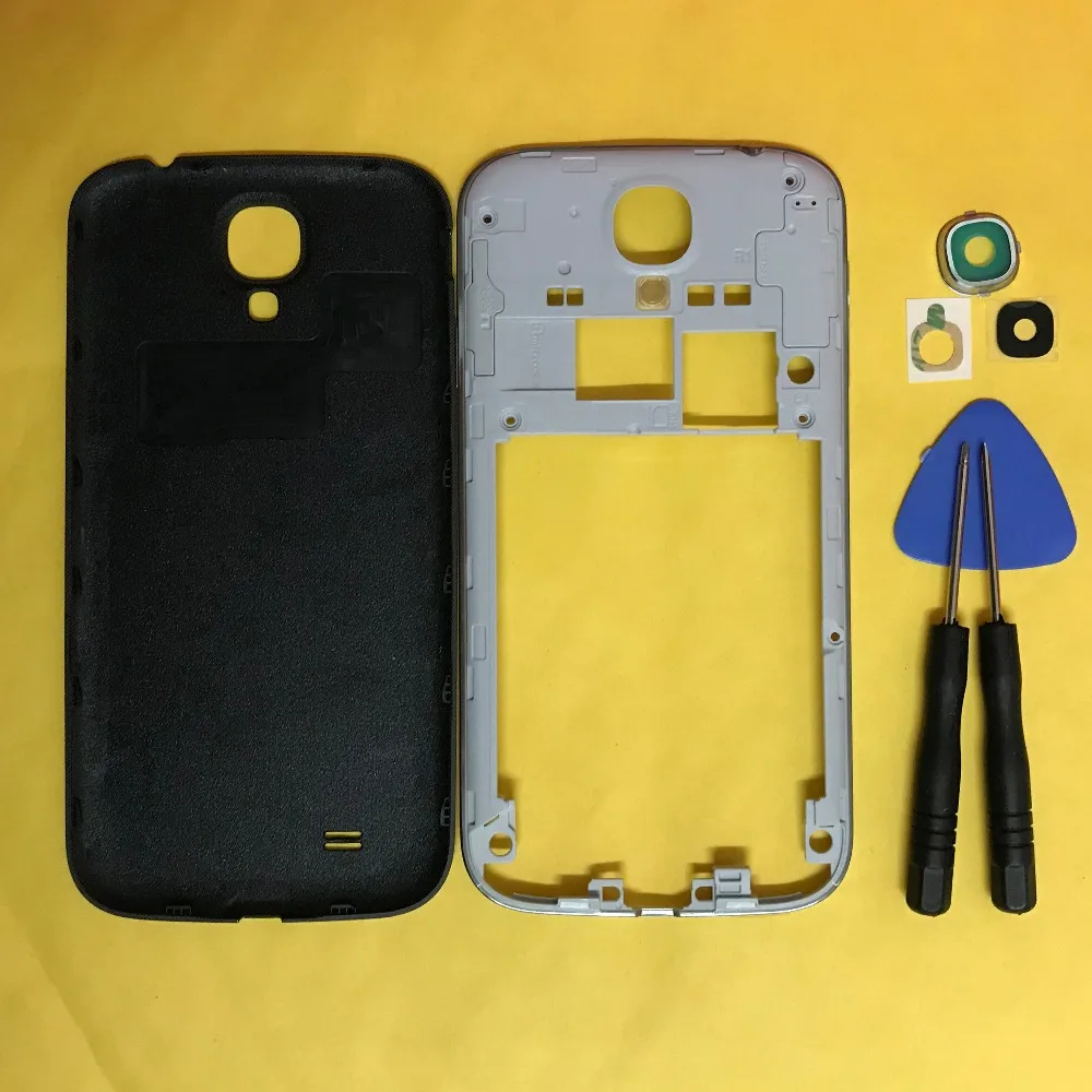 

For Samsung Galaxy S4 I9500 I9505 I337 I545 L720 R970 M919 Phone Housing Cases Middle Frame + Back Battery Cover + Camera Lens