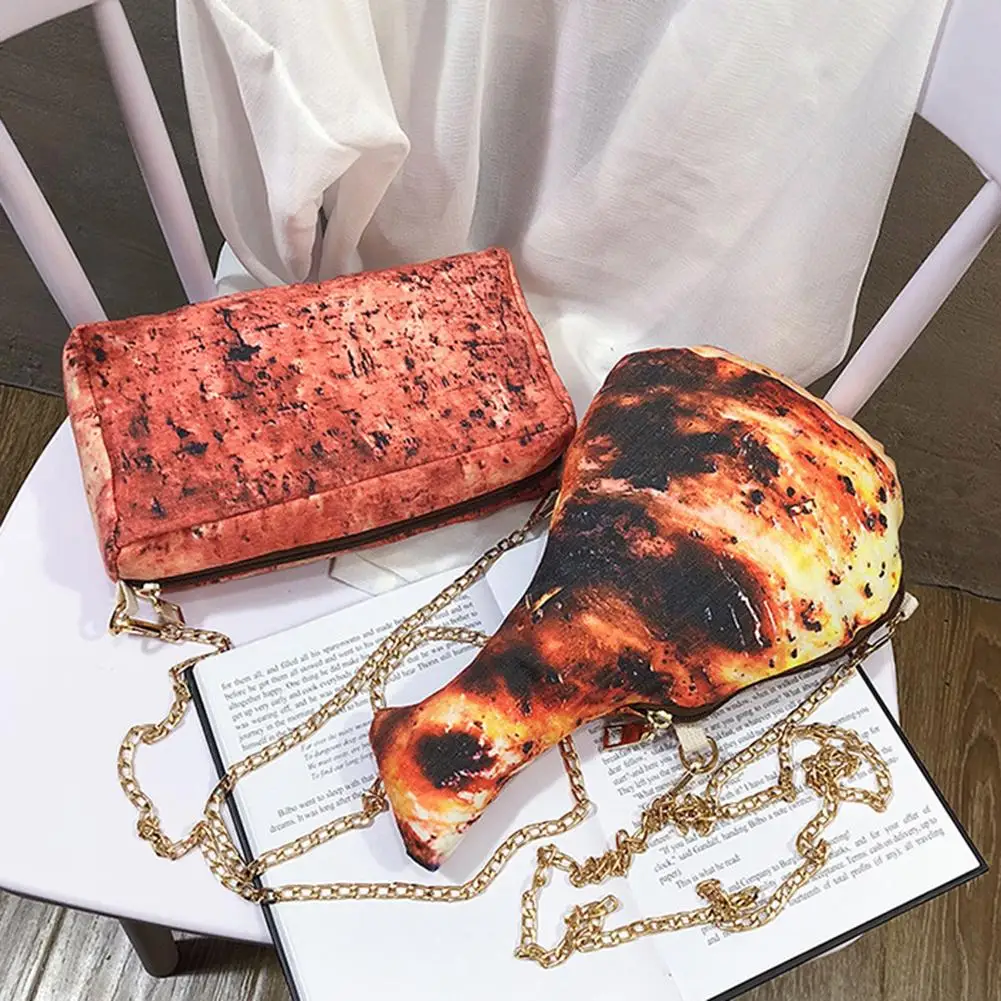 

Creative Brick Chicken Leg 3D Print Women Zipper Chain Crossbody Shoulder Bag