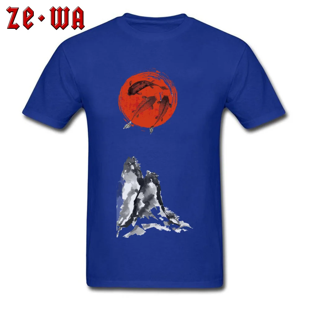 Family Round Collar T Shirt Summer/Autumn Tops Shirts Short Sleeve New Design Pure Cotton Casual Tees Slim Fit Men's japan ink wash painting drawing china blue