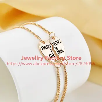 

300pcs/lot fashion gold silver color lady bracelet PARTNERS IN CRIME good friend bracelet alloy bangle for couple lovers