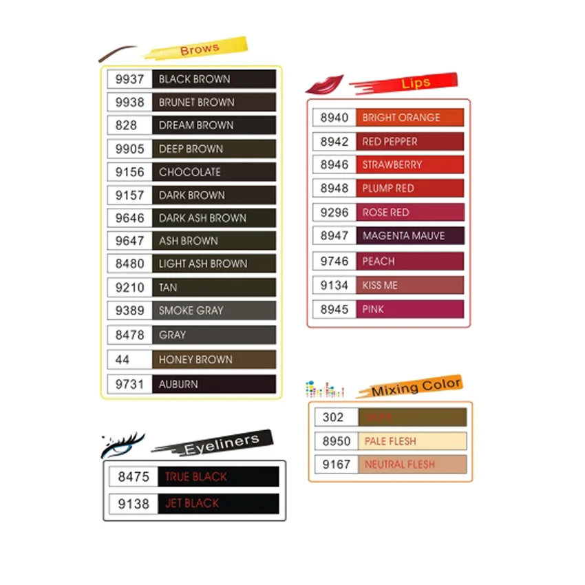 Tattoo Inks Pigment 10 Colors Optional 10ml Permanent Makeup Eyebrow Microblading for Tattoo Machine Pen Ink Cups Beauty Supply