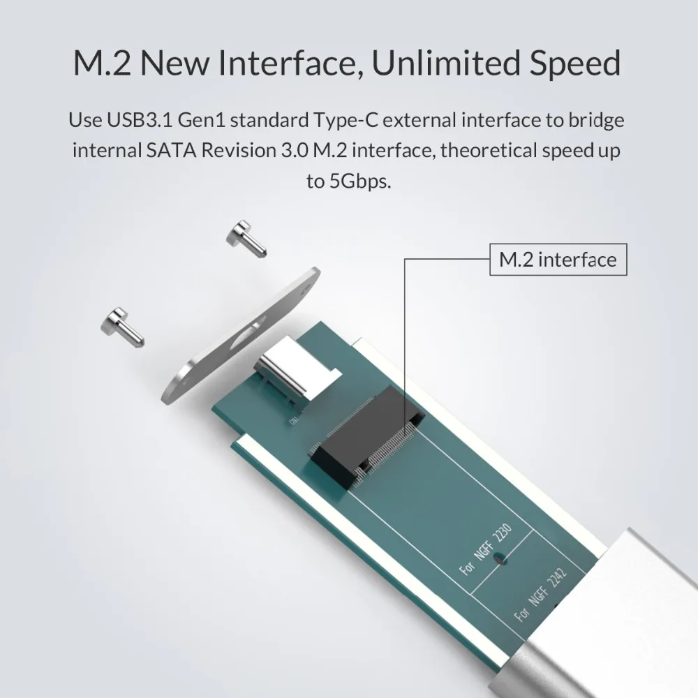 ORICO M.2 Портативный SSD жесткий диск Чехлы M.2 для Тип-C USB3.1 жесткого диска Алюминий корпус для 2230/2242/2260/2280 M.2 B-ключ 2 ТБ