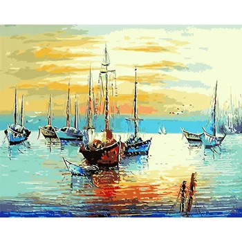 

Dock fishing boats Hand Made Paint High Quality Canvas Beautiful Painting By Numbers Surprise Gift Great Accomplishment