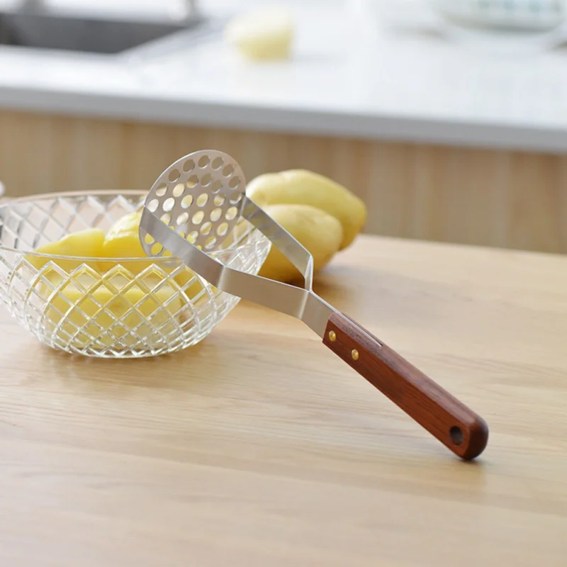 

Stainless Steel Pusher for Smooth Mashed Potatoes Fruit Vegetable Tools Press Crusher Potato Masher With Broad Mashing Plate