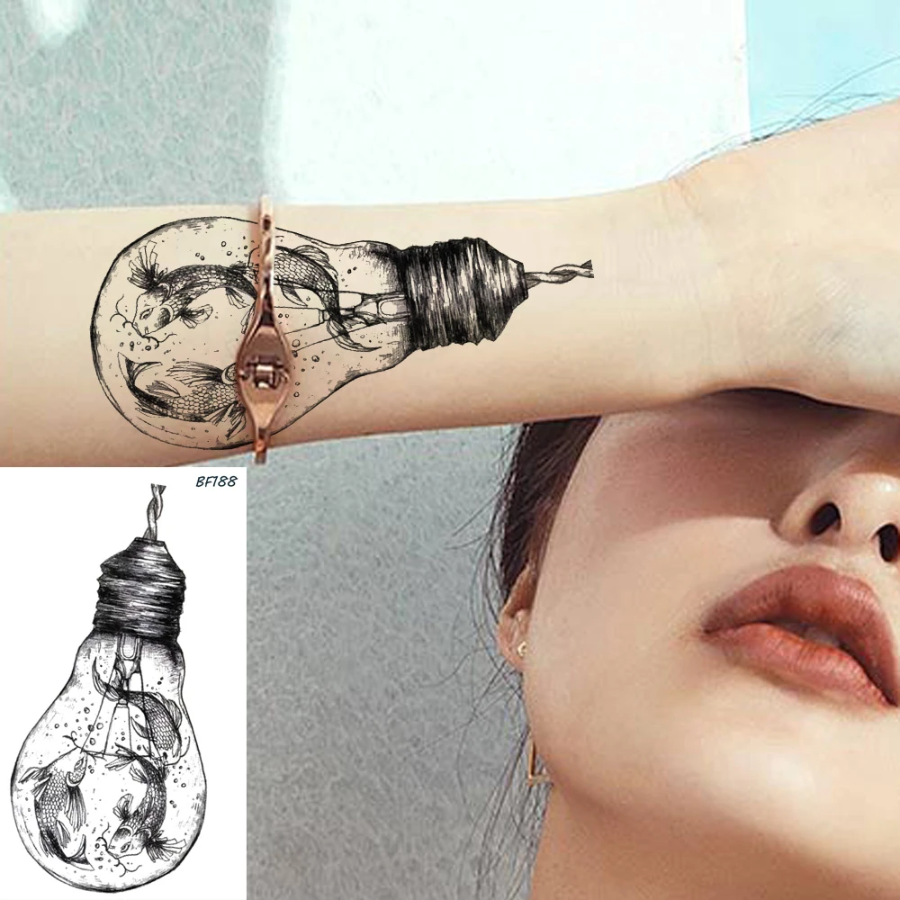 Creative Goldfish Carp Catfish Fish Waterproof Fake Tattoos For Kid Arm  Stickers Black Bulb Tattoo Temporary Women Men Tatoos - Temporary Tattoos -  AliExpress
